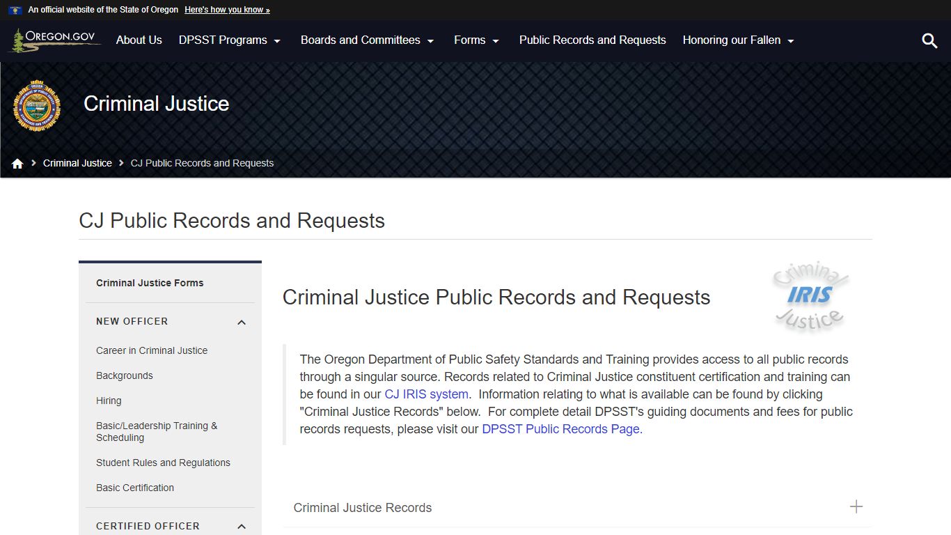 CJ Public Records and Requests - State of Oregon